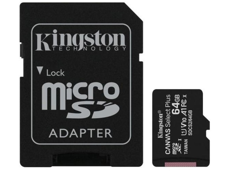 Kingston 64GB SD micro Canvas Select Plus (SDXC Class 10 A1) memória kártya akciós termékkép 1