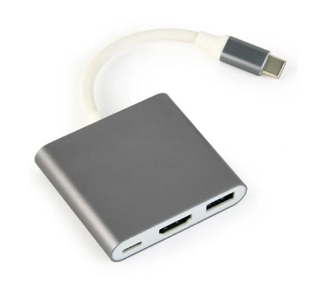 Gembird Cablexpert USB-C to HDMI + USB-C + USB-A szürke multi adapter akciós termékkép 1